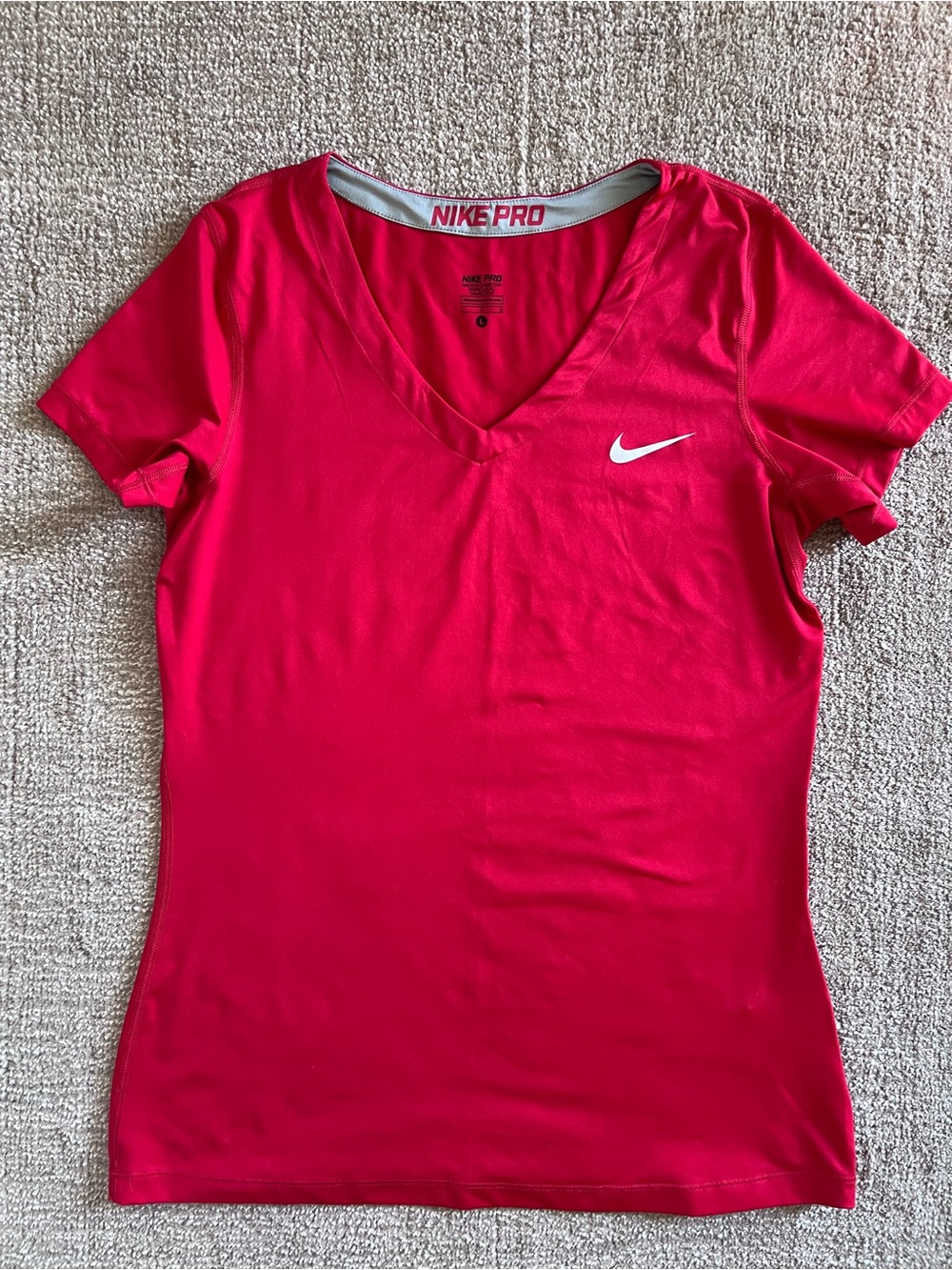Red Nike Women's V-Neck Dri-FIT Tee